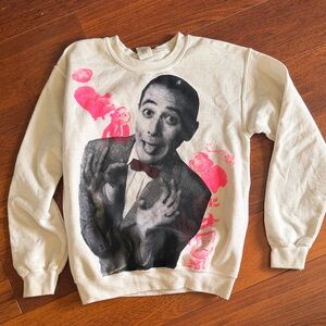White Pee-Wee Crewneck Sweater with Pink Accents